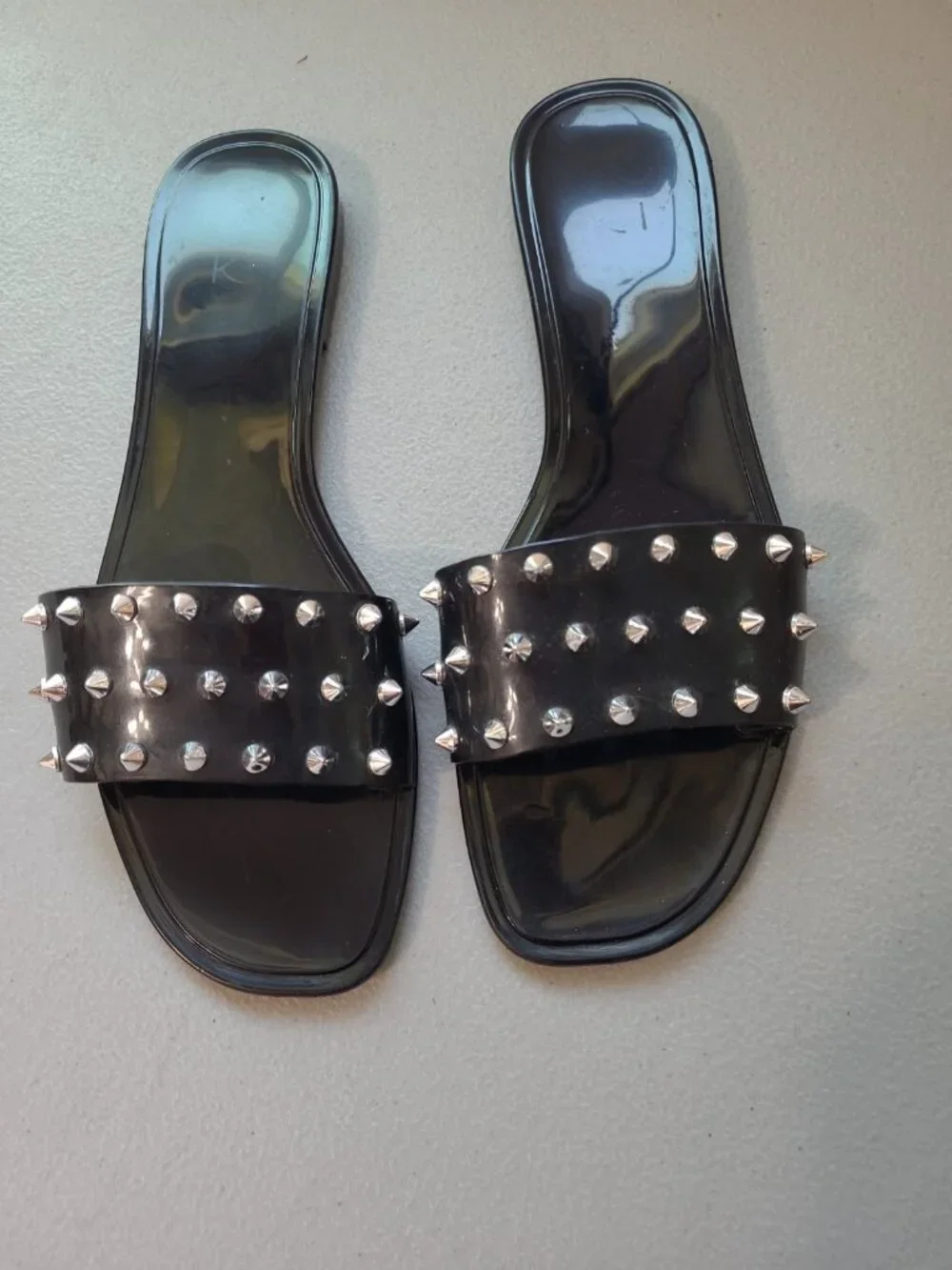Women's Slide Sandals Size 6 Black Spiked Studded Punk Goth Alternative Slip On